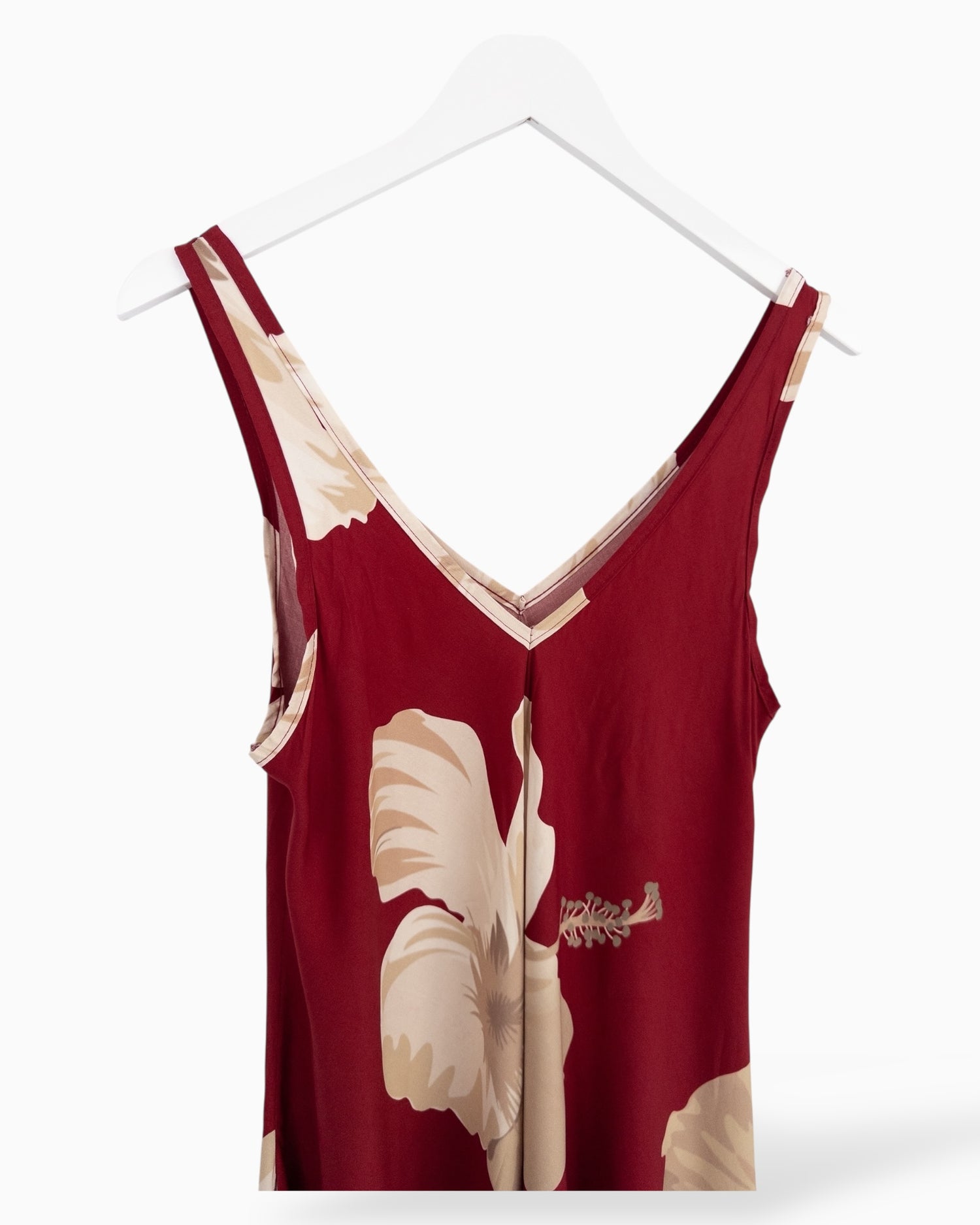 Langes Trägerkleid mit Blumen-Muster weinrot