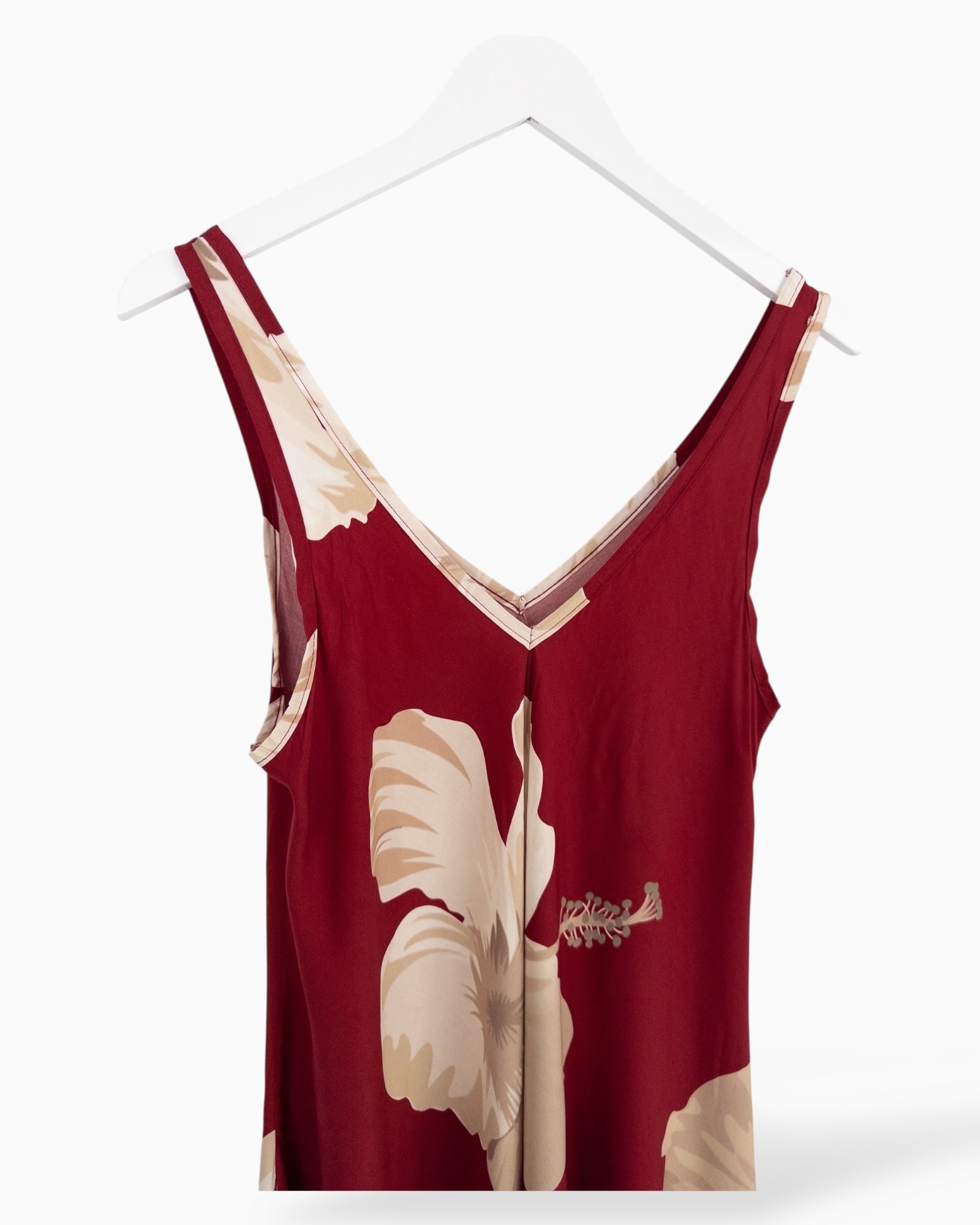 Langes Trägerkleid mit Blumen-Muster weinrot