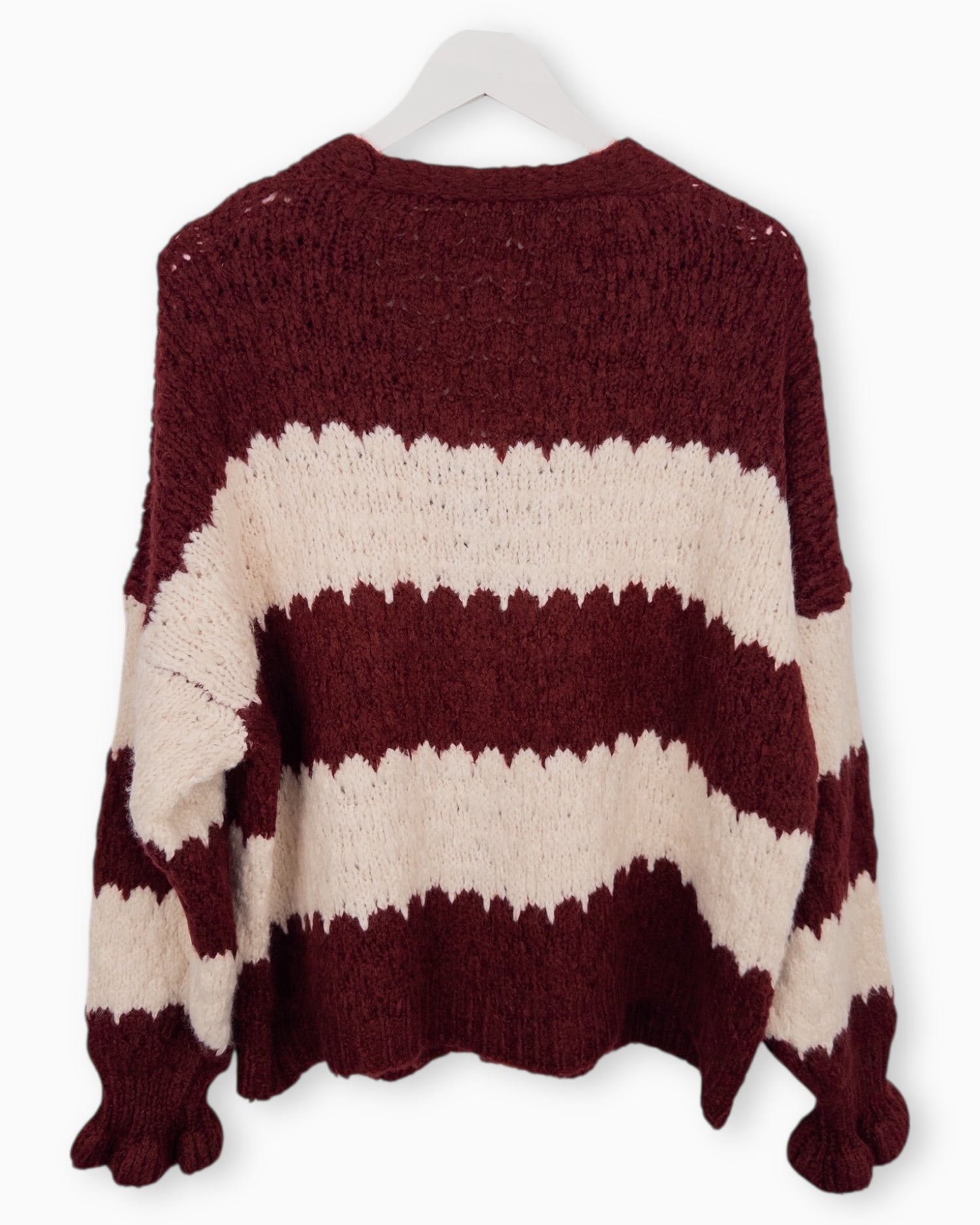Strickjacke mit Streifen weinrot creme