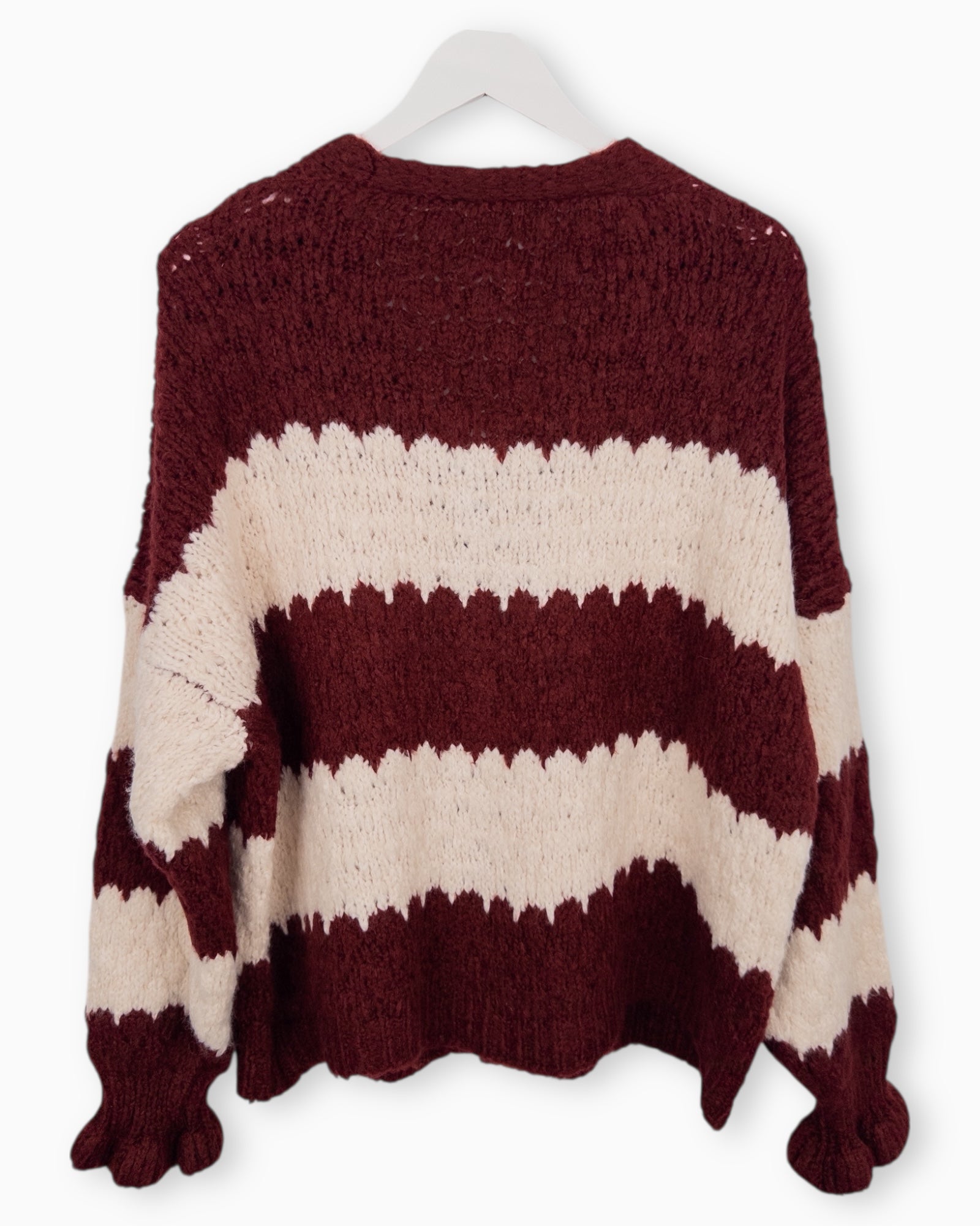 Strickjacke mit Streifen weinrot creme