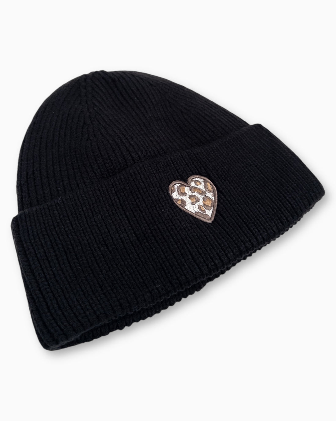 Winterwarme Mütze mit Leo-Herz schwarz