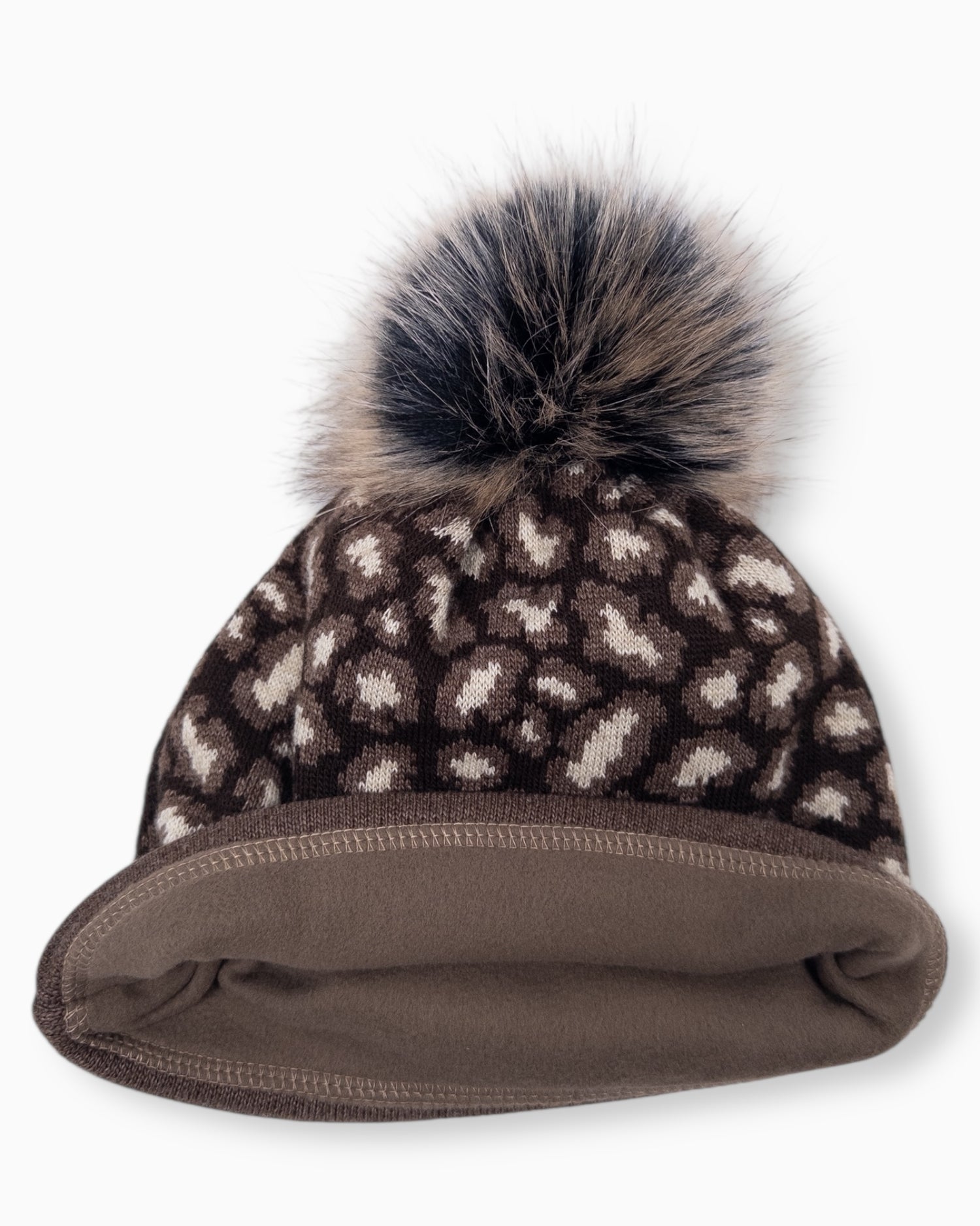 Winterwarme Leo Mütze mit Bommel dunkelbraun