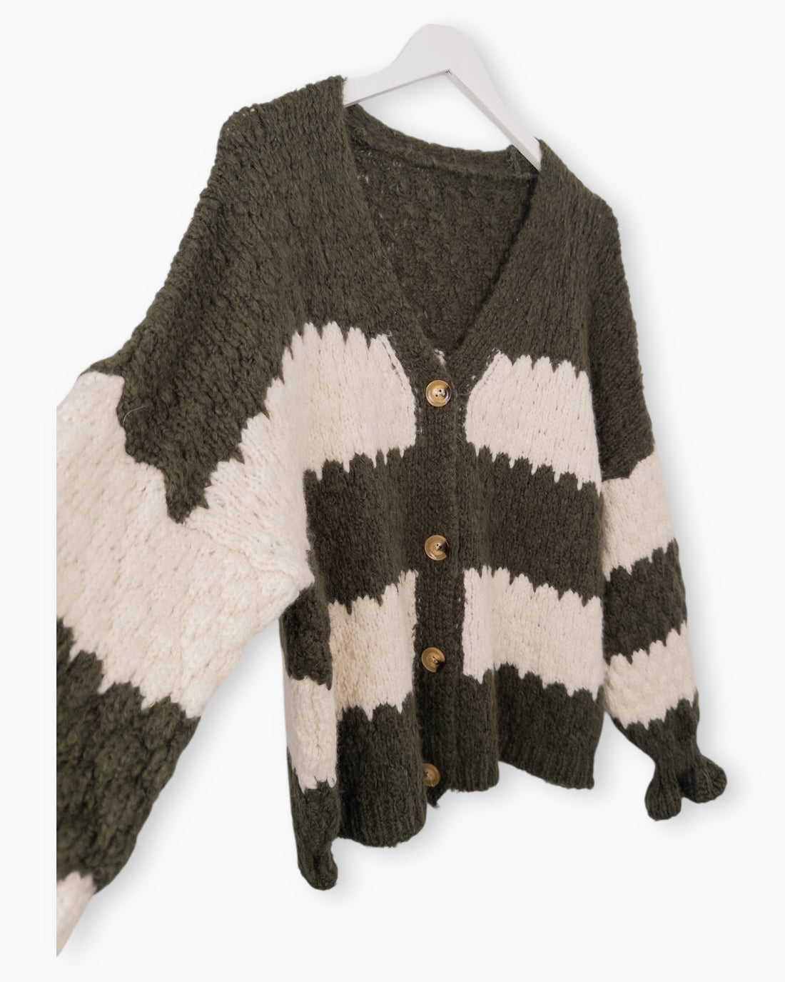 Strickjacke mit Streifen oliv creme