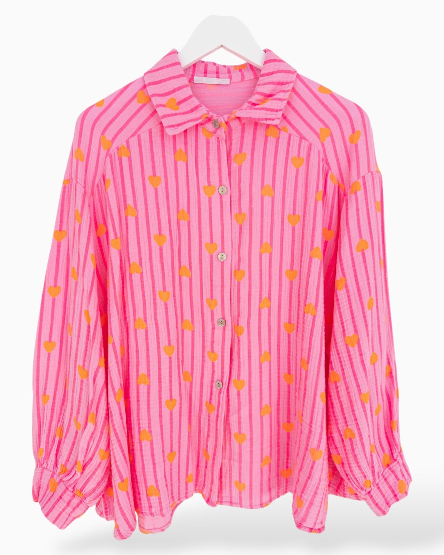 Oversize Musselin-Bluse Herzchen pink orange