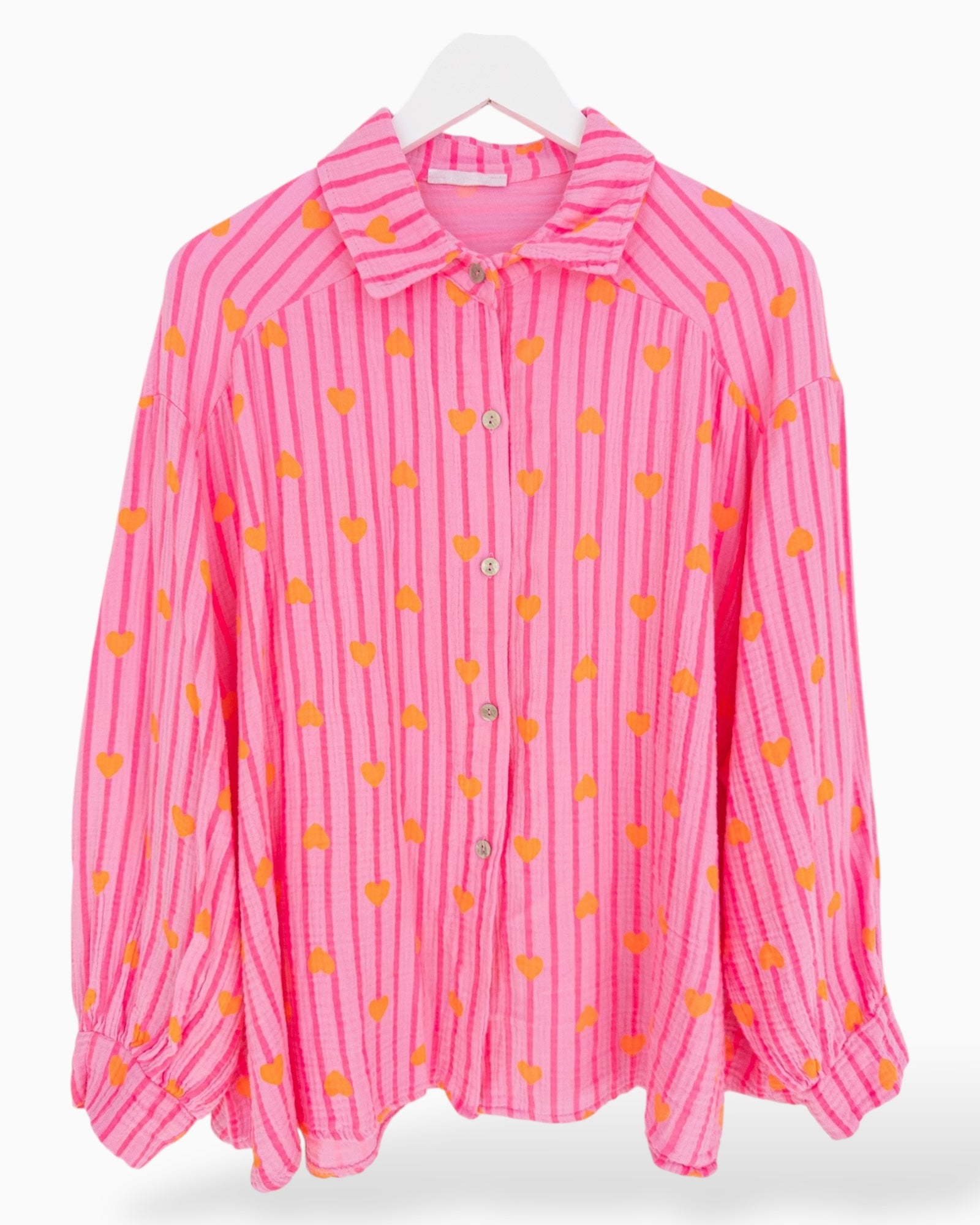 Oversize Musselin-Bluse Herzchen pink orange