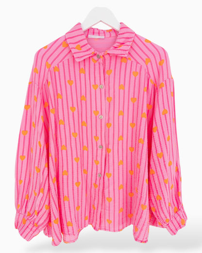 Oversize Musselin-Bluse Herzchen pink orange