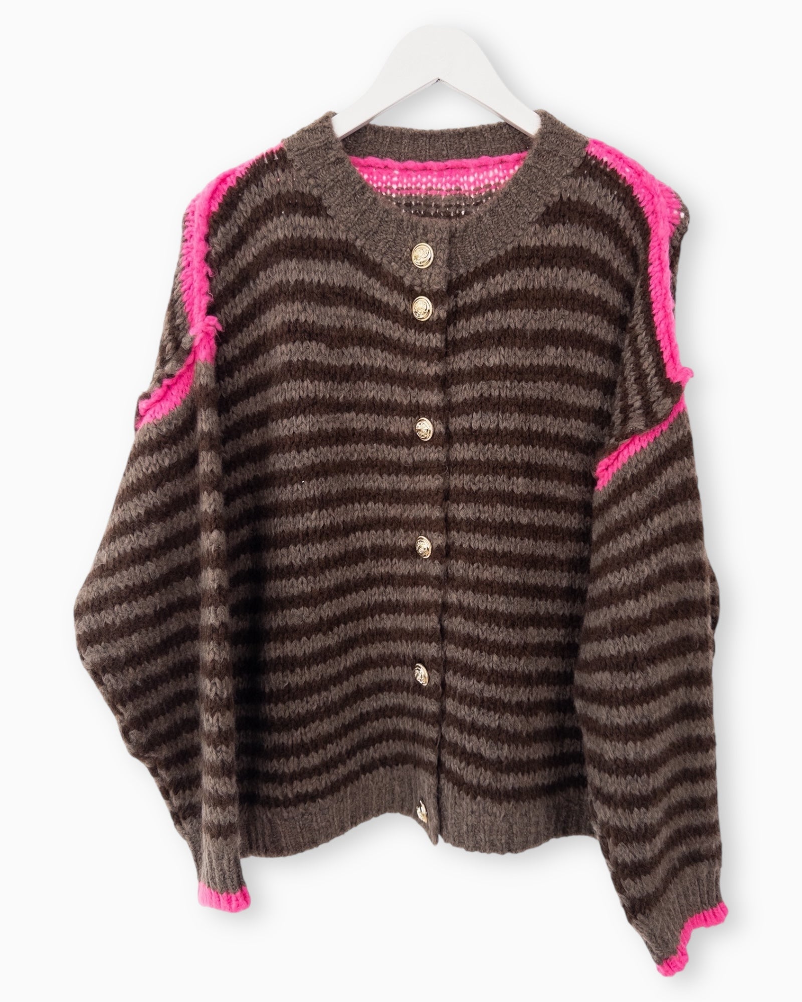 Strickjacke Streifen taupe braun