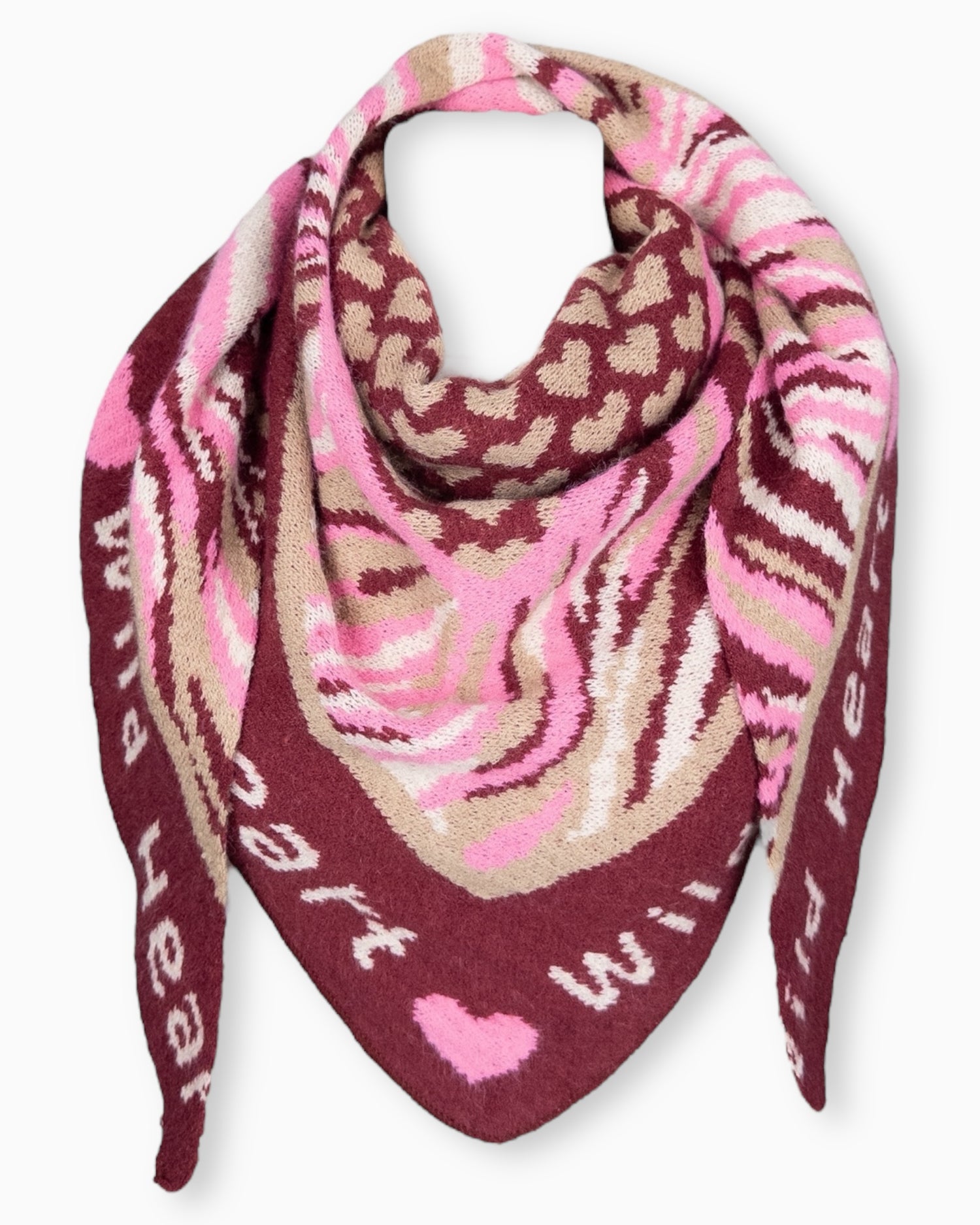 Dreieckstuch Wild Heart weinrot beige rosa