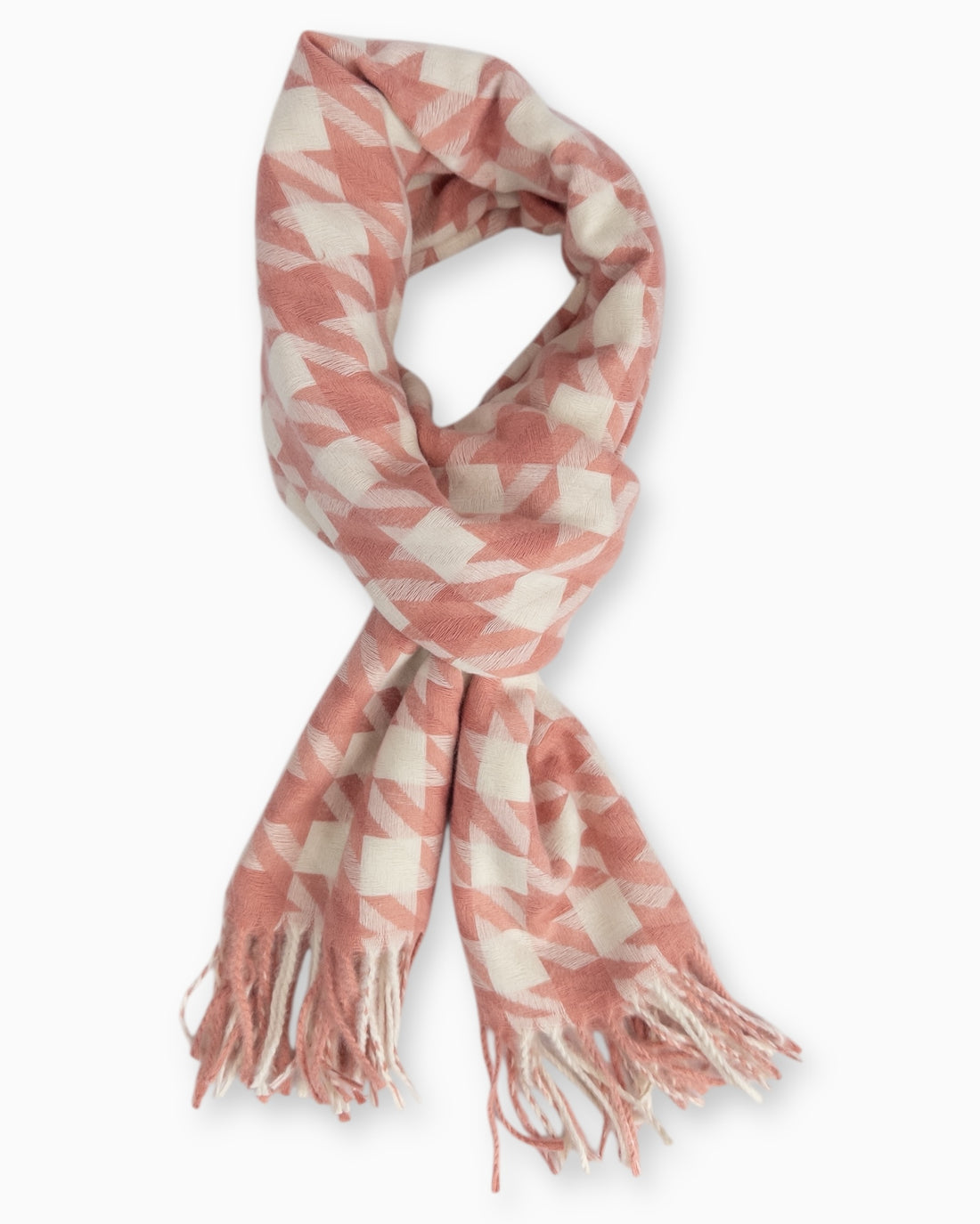 Schal Hahnentrittmuster mit Fransen rosa