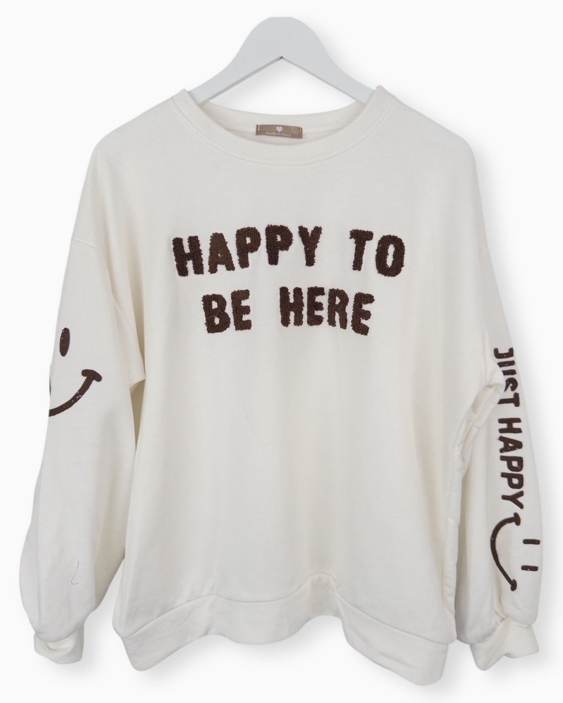 Oversize Pullover Happy to be here creme