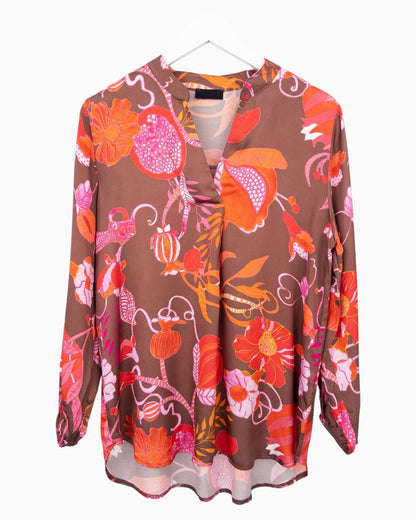 Bluse Flower braun orange