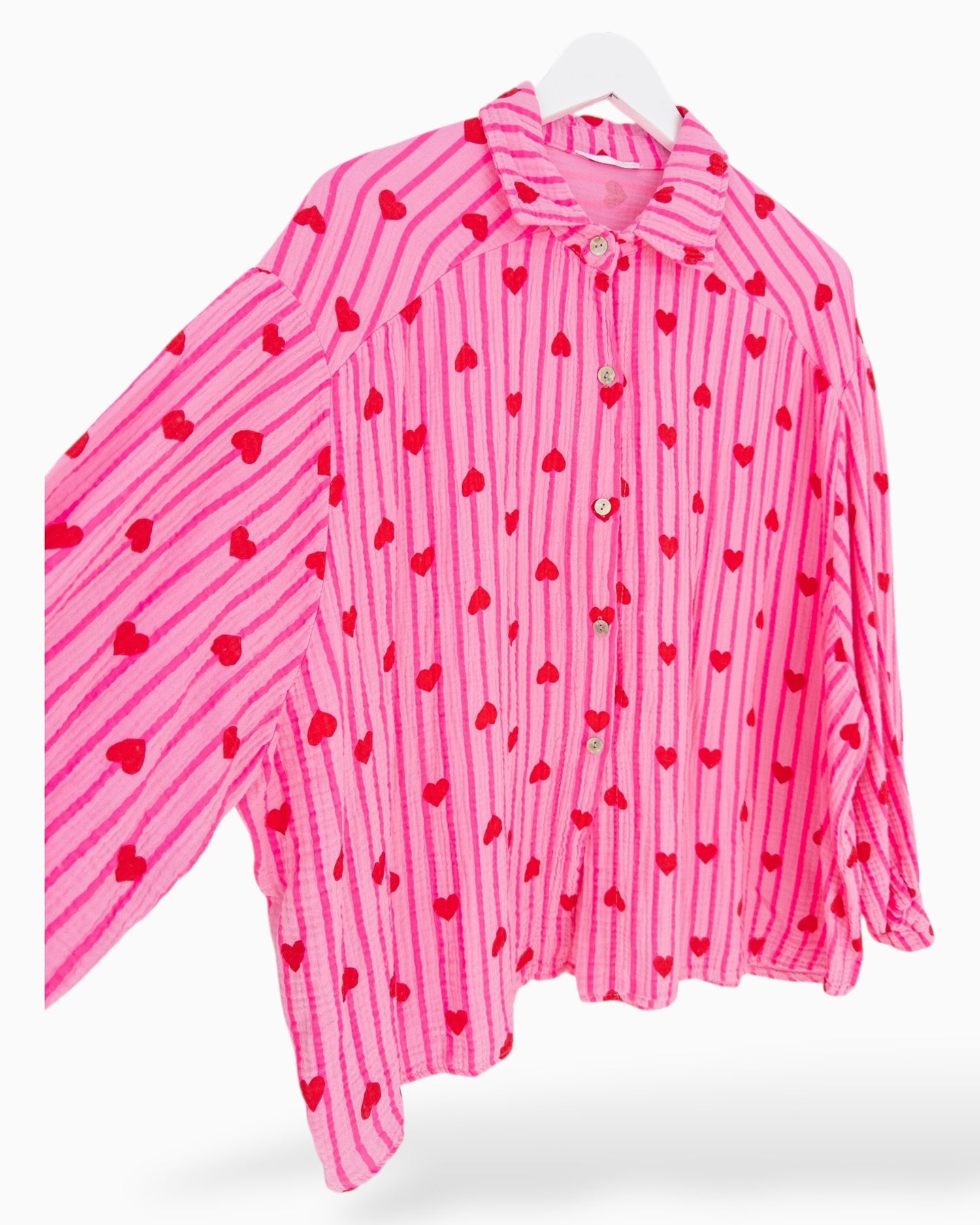 Oversize Musselin-Bluse Herzchen rosa rot