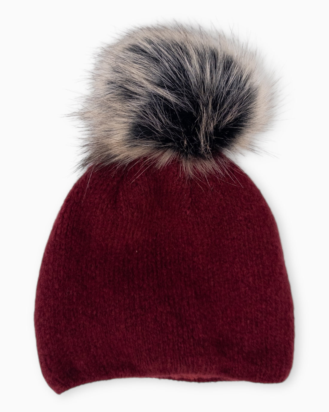 Winterwarme Mütze mit Bommel weinrot