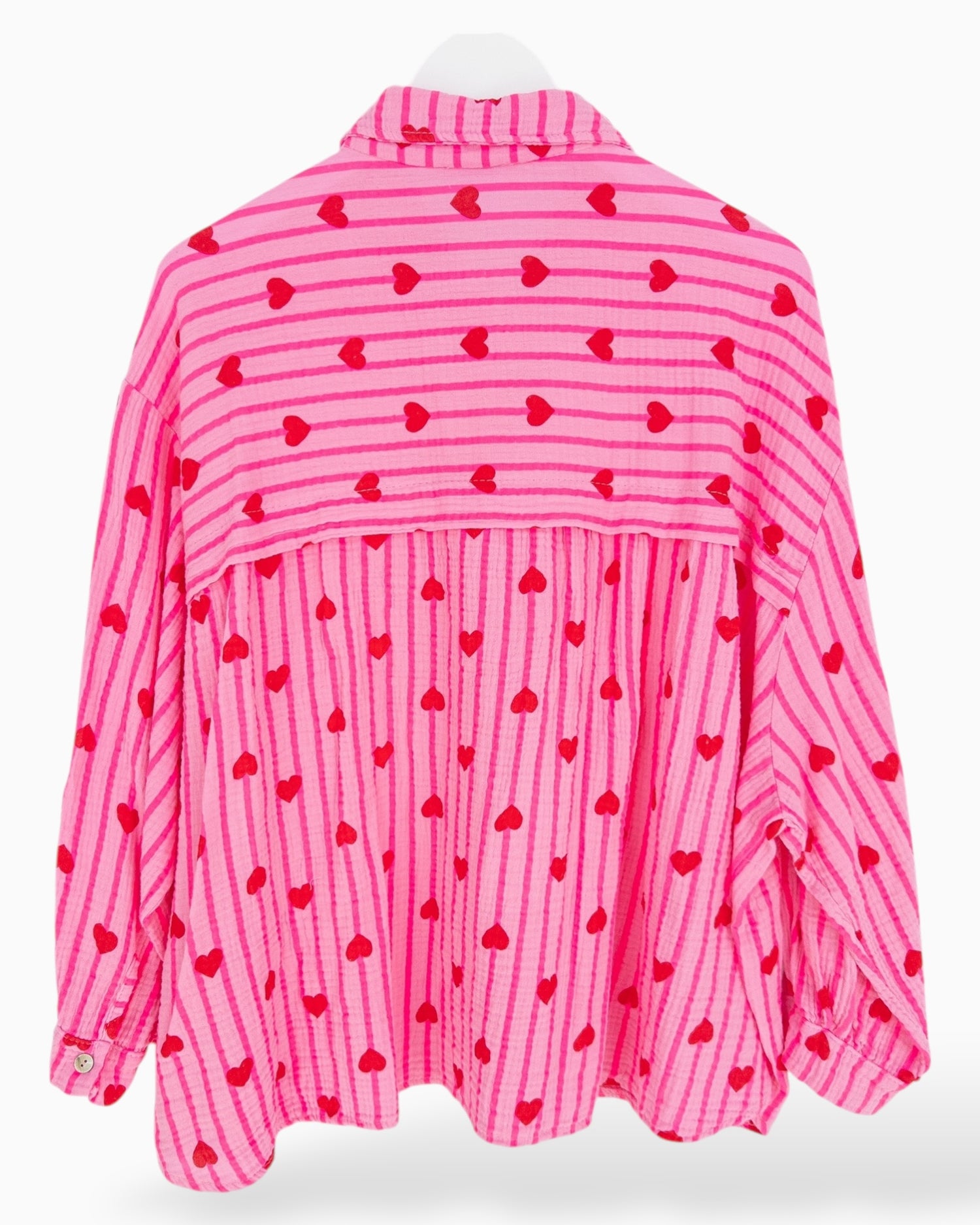 Oversize Musselin-Bluse Herzchen rosa rot