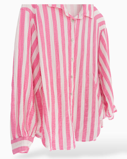 Bluse Musselin mit Streifen weiß rosa