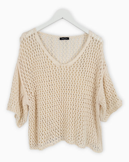 Häkel-Shirt V-Ausschnitt creme