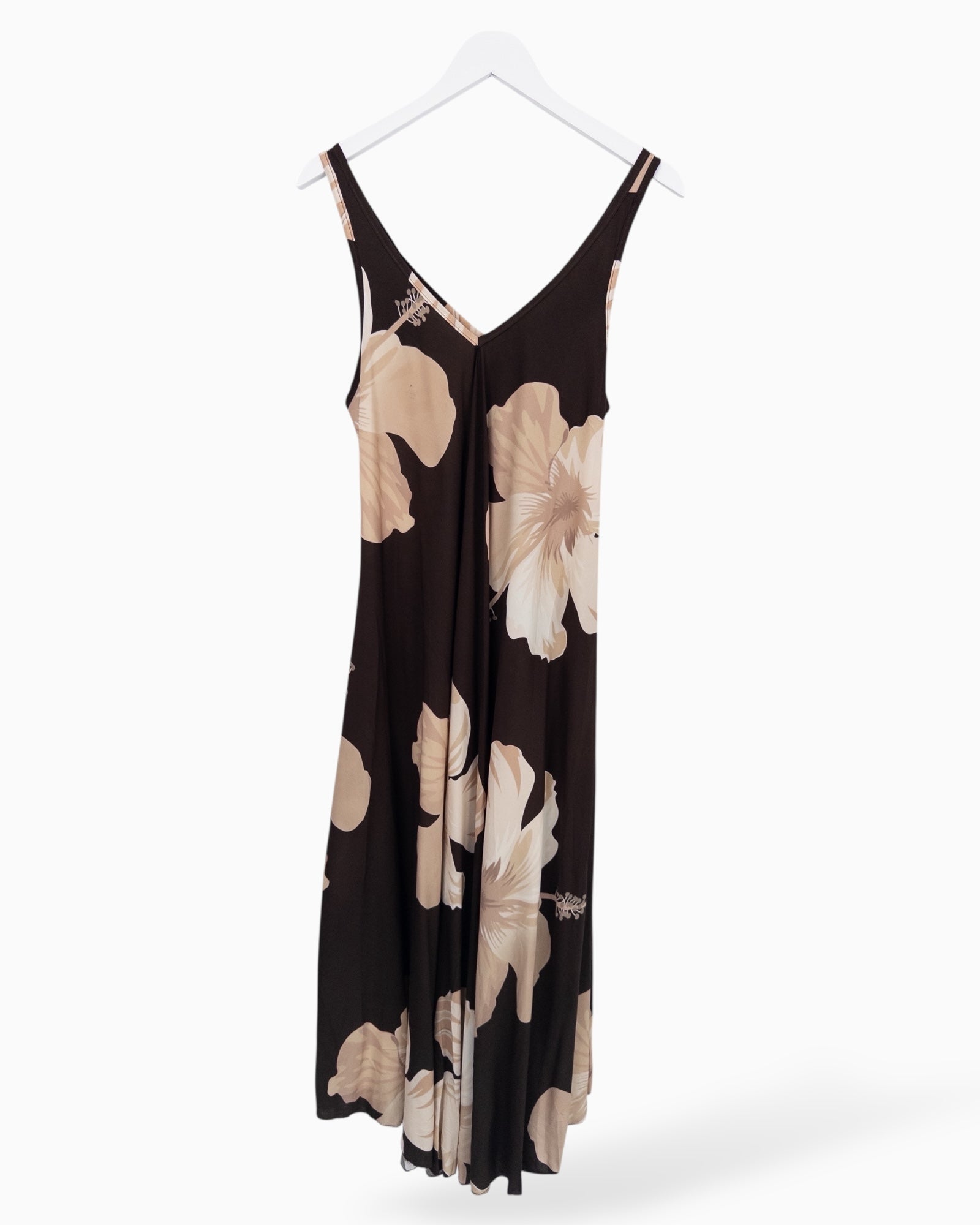 Langes Trägerkleid mit Blumen-Muster dunkelbraun