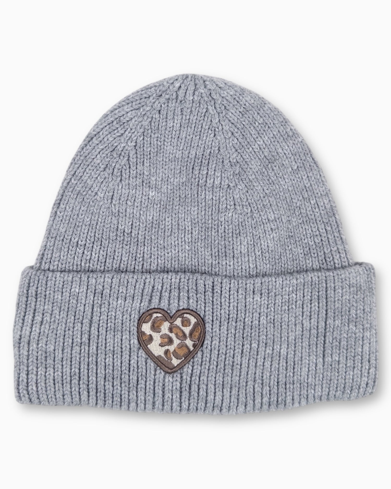 Winterwarme Mütze mit Leo-Herz grau