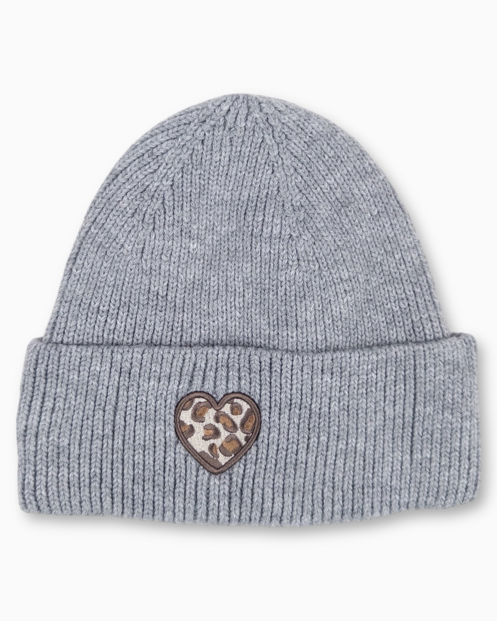 Winterwarme Mütze mit Leo-Herz grau