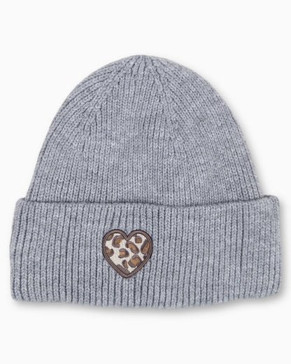 Winterwarme Mütze mit Leo-Herz grau