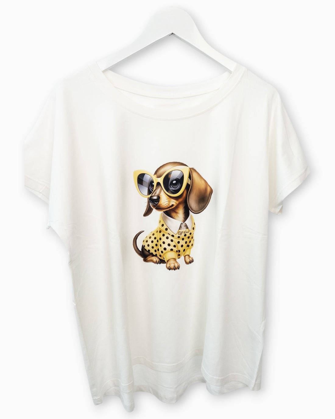Shirt mit Dackel-Print und Sonnenbrille weiß