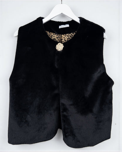 Flauschige Kunstfell-Weste Leo schwarz