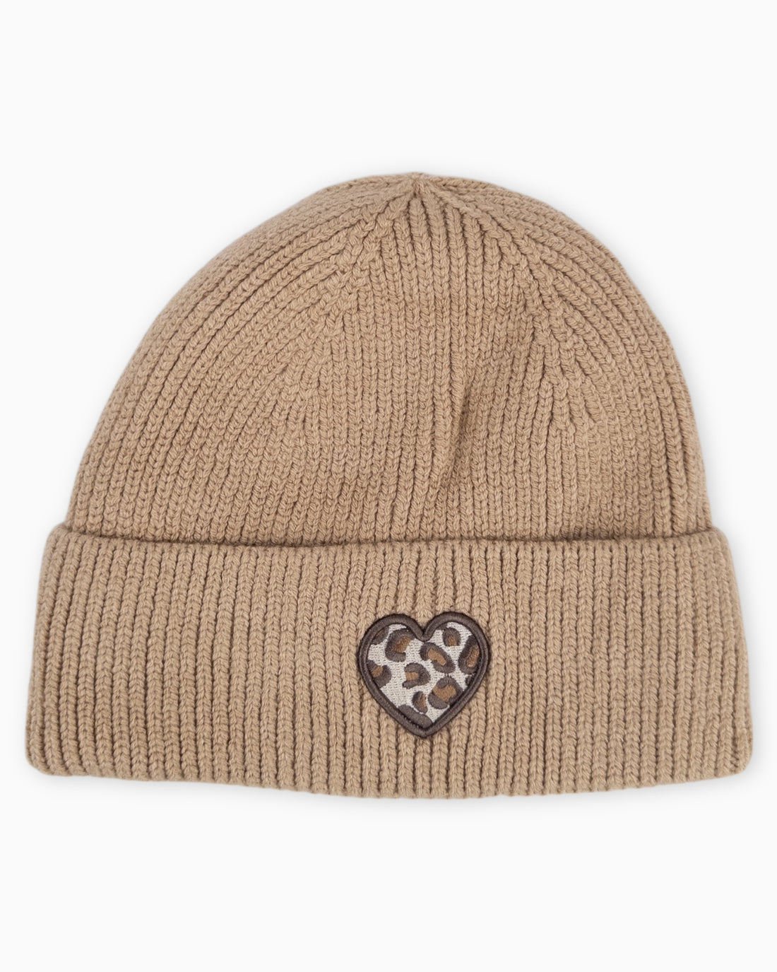Winterwarme Mütze mit Leo-Herz beige