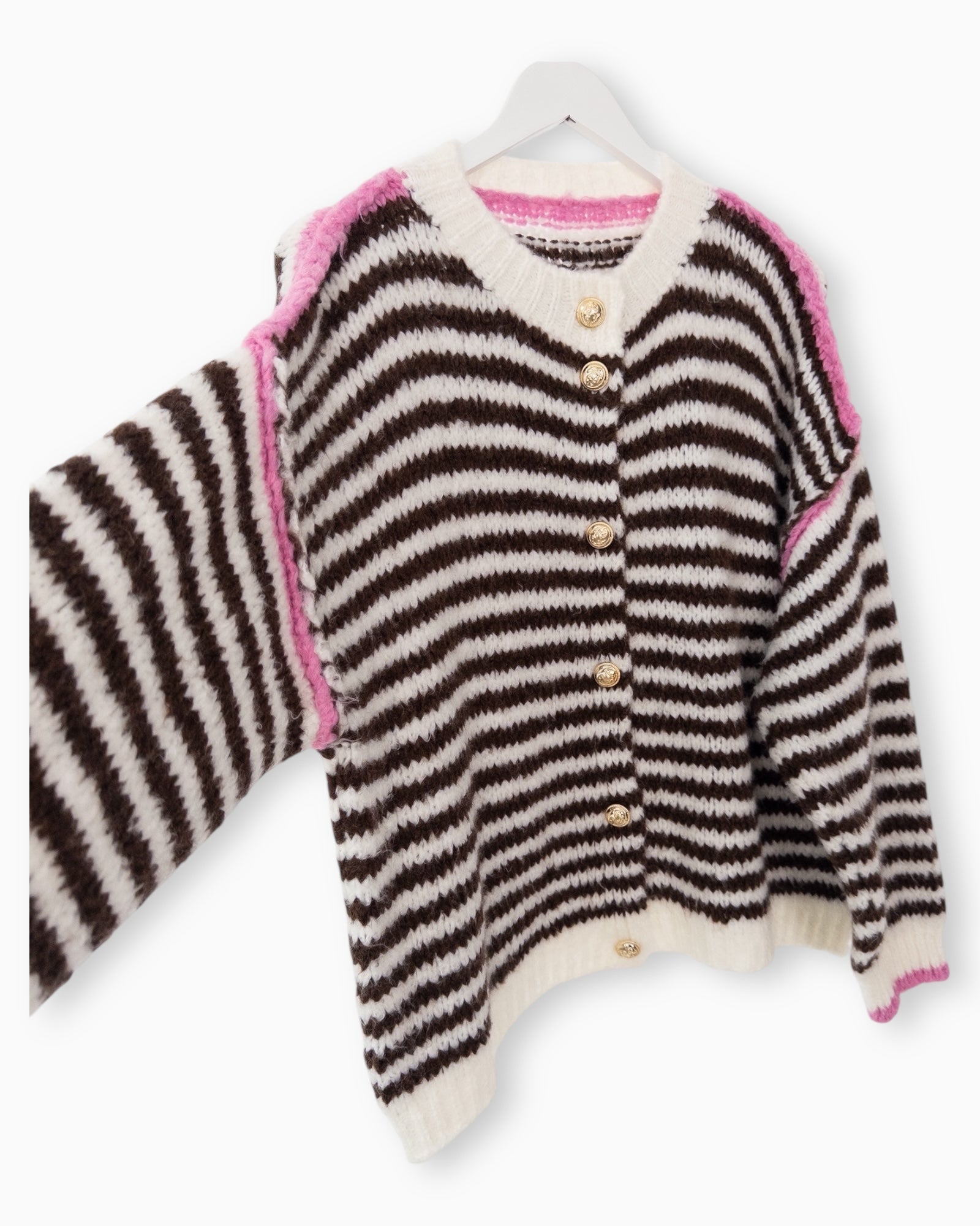 Strickjacke Streifen creme braun