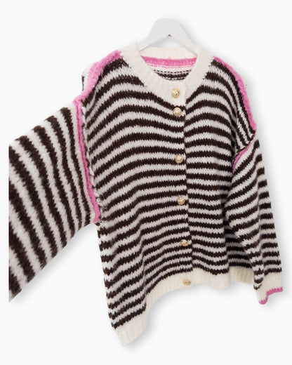 Strickjacke Streifen creme braun