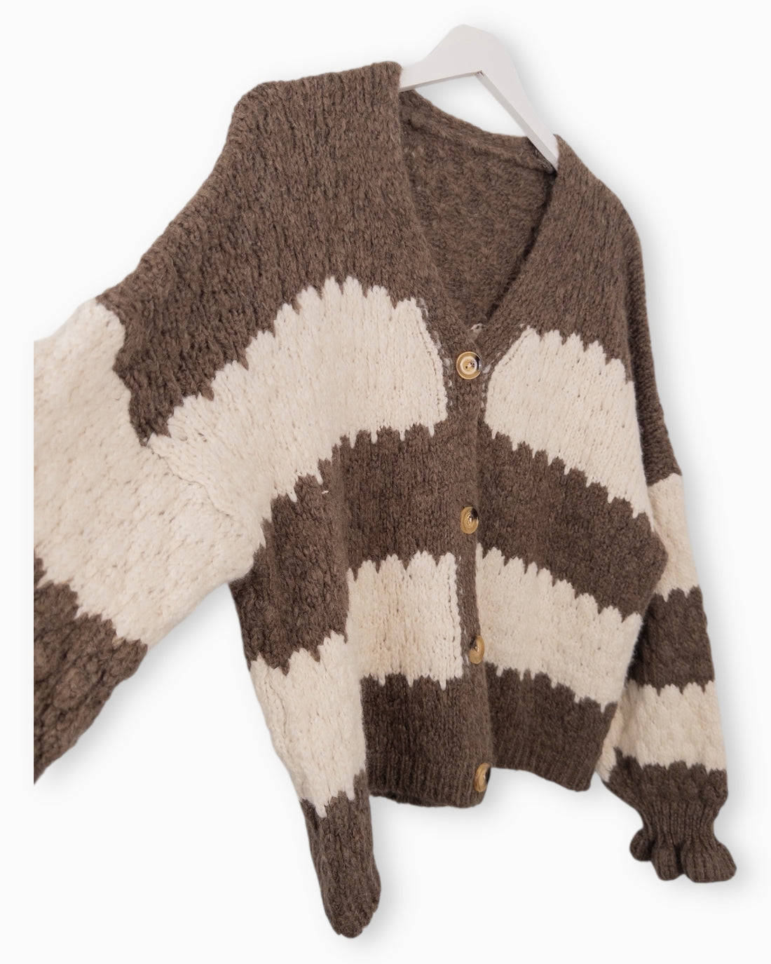 Strickjacke mit Streifen taupe creme