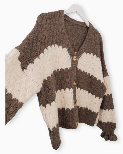Strickjacke mit Streifen taupe creme