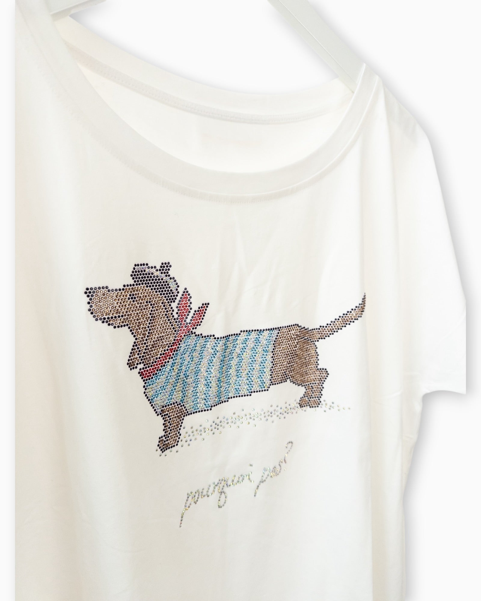 Shirt mit Dackel-Print und Strassdetails weiß