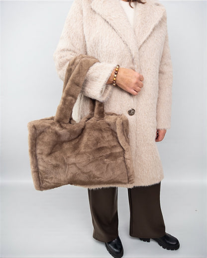 Shopper in Felloptik braun