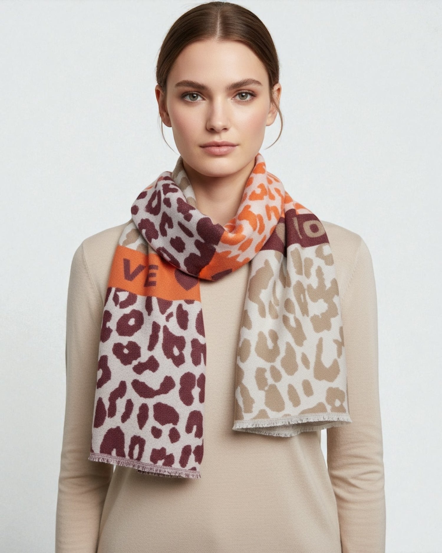 Leo Schal Love beige orange weinrot