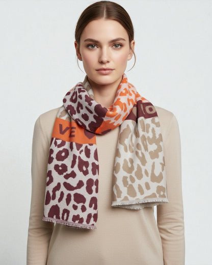 Leo Schal Love beige orange weinrot