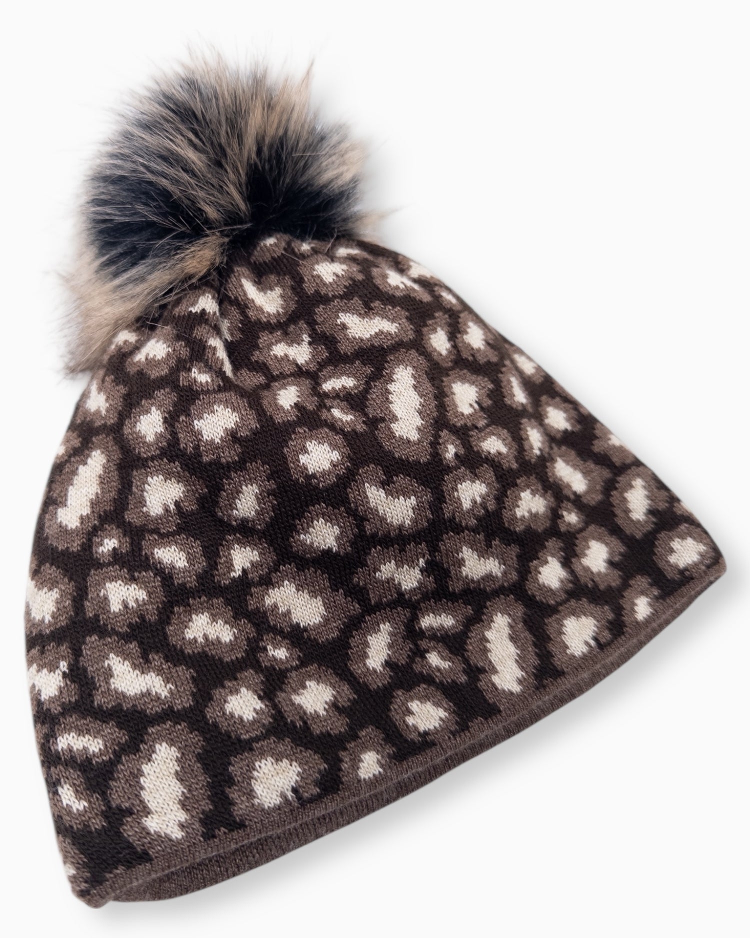 Winterwarme Leo Mütze mit Bommel dunkelbraun