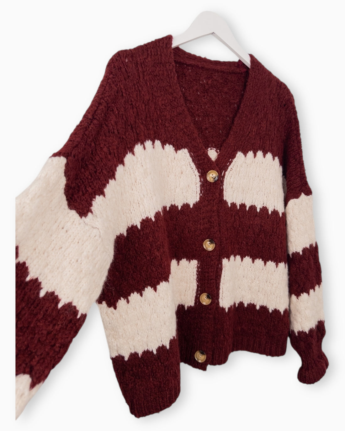 Strickjacke mit Streifen weinrot creme