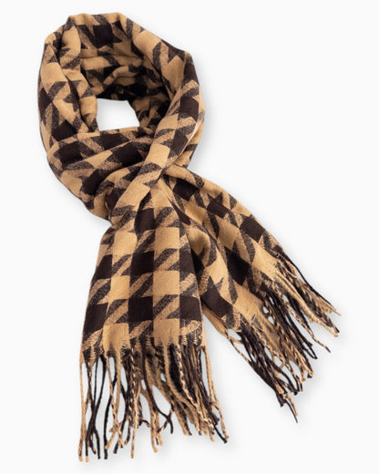 Schal Hahnentrittmuster mit Fransen braun schwarz