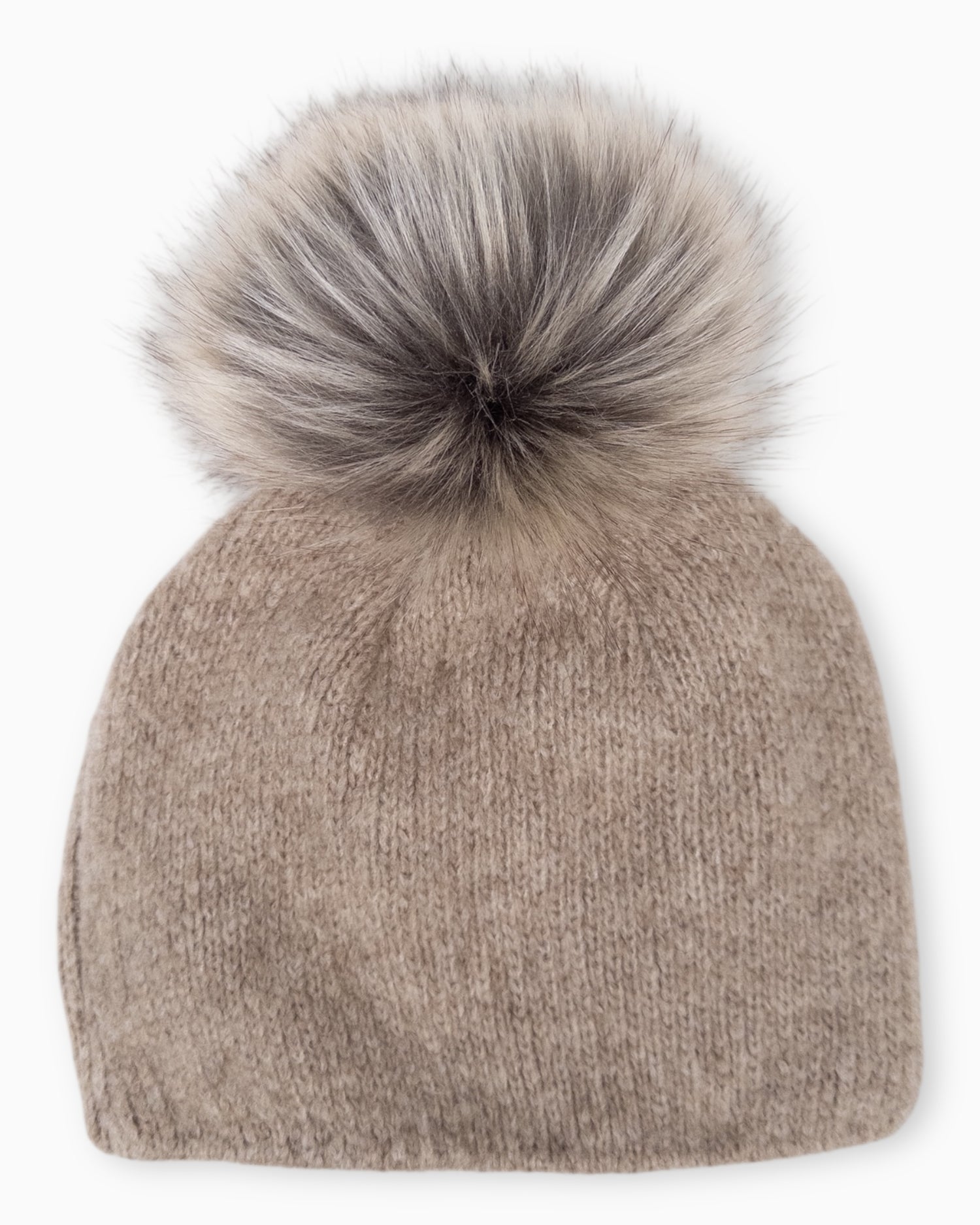 Winterwarme Mütze mit Bommel beige