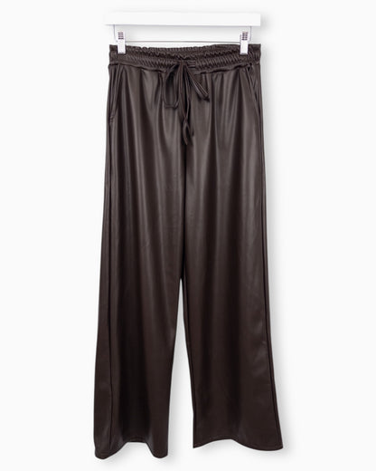 Hose in Lederoptik dunkelbraun
