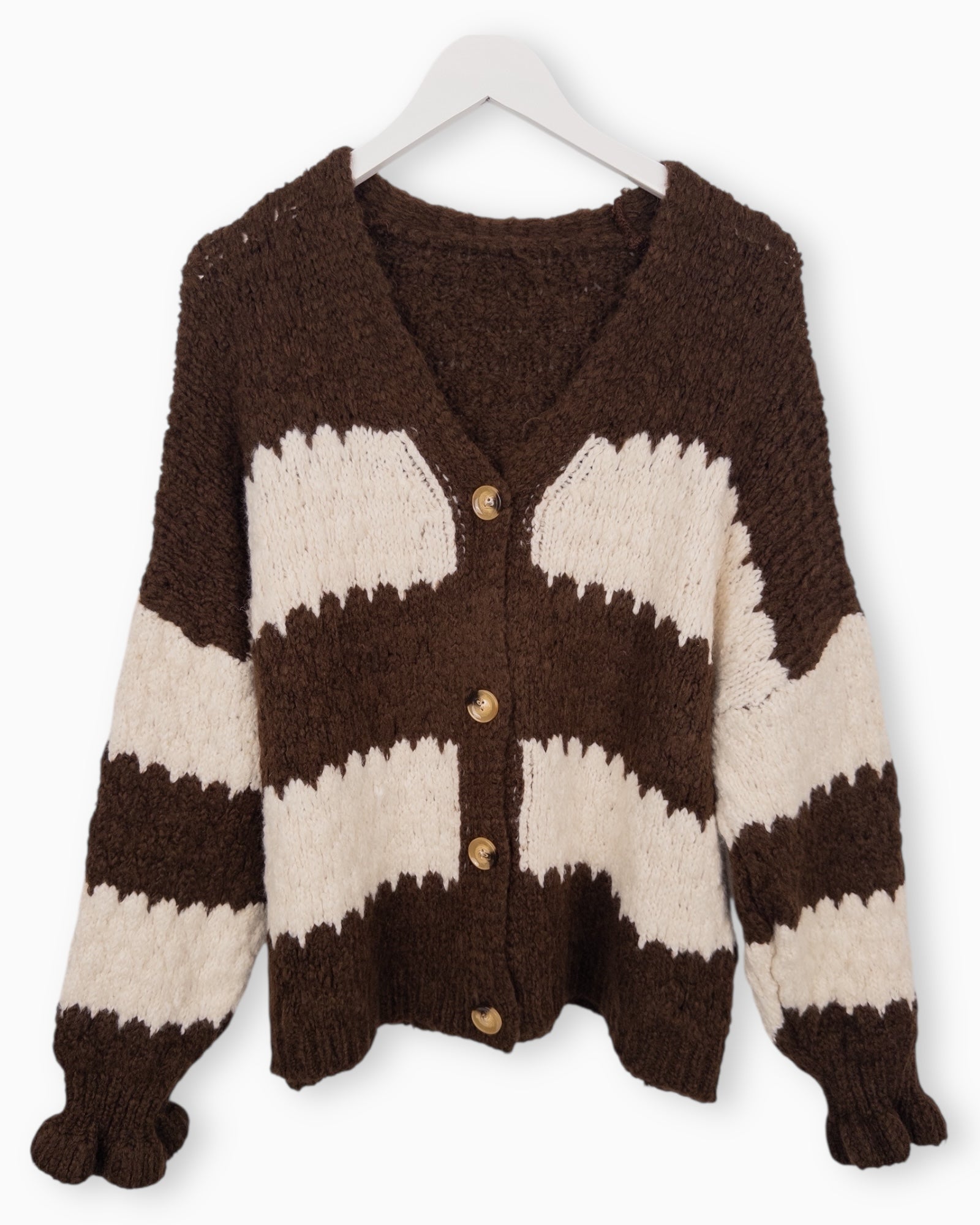 Strickjacke mit Streifen braun creme