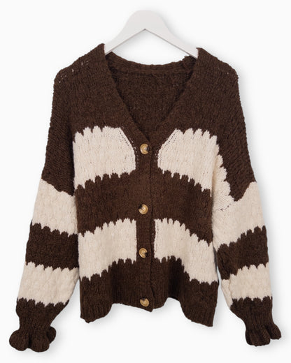 Strickjacke mit Streifen braun creme