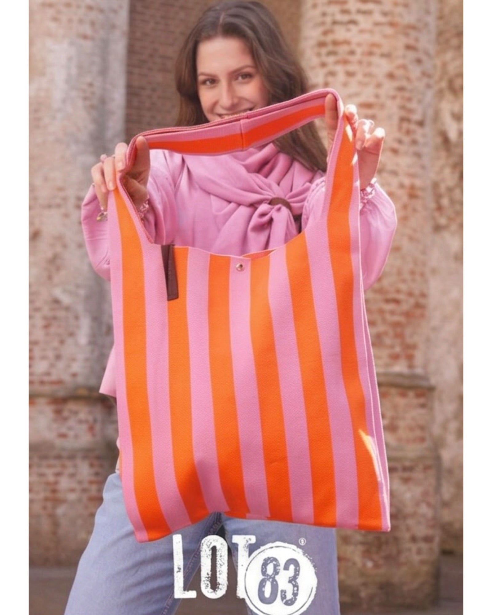 Shopper Lois mit Streifen orange altrosa