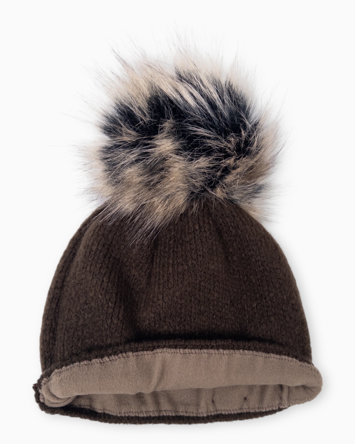 Winterwarme Mütze mit Bommel dunkelbraun