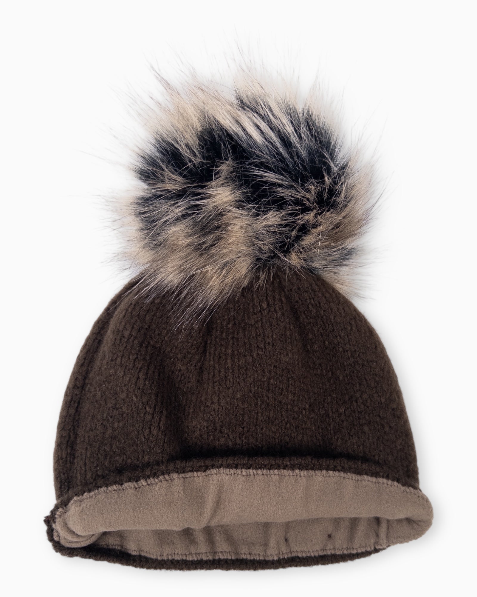 Winterwarme Mütze mit Bommel dunkelbraun