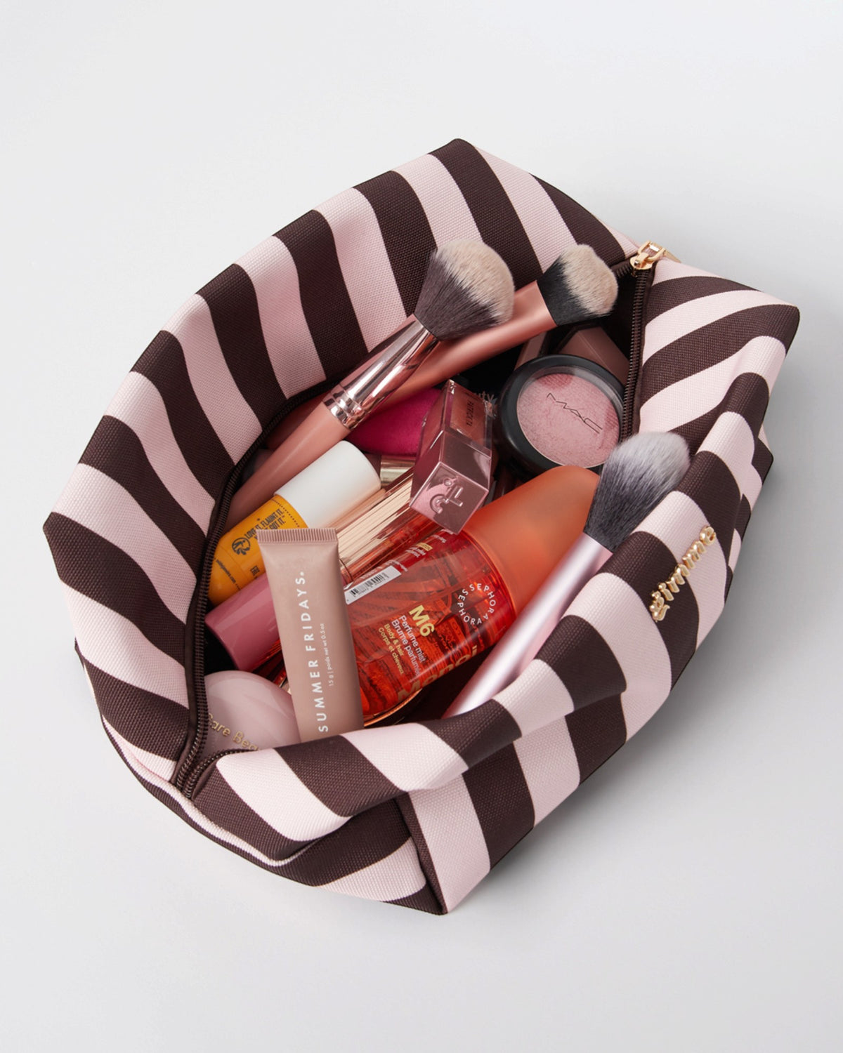 Kosmetiktasche Streifen dunkelbraun taupe