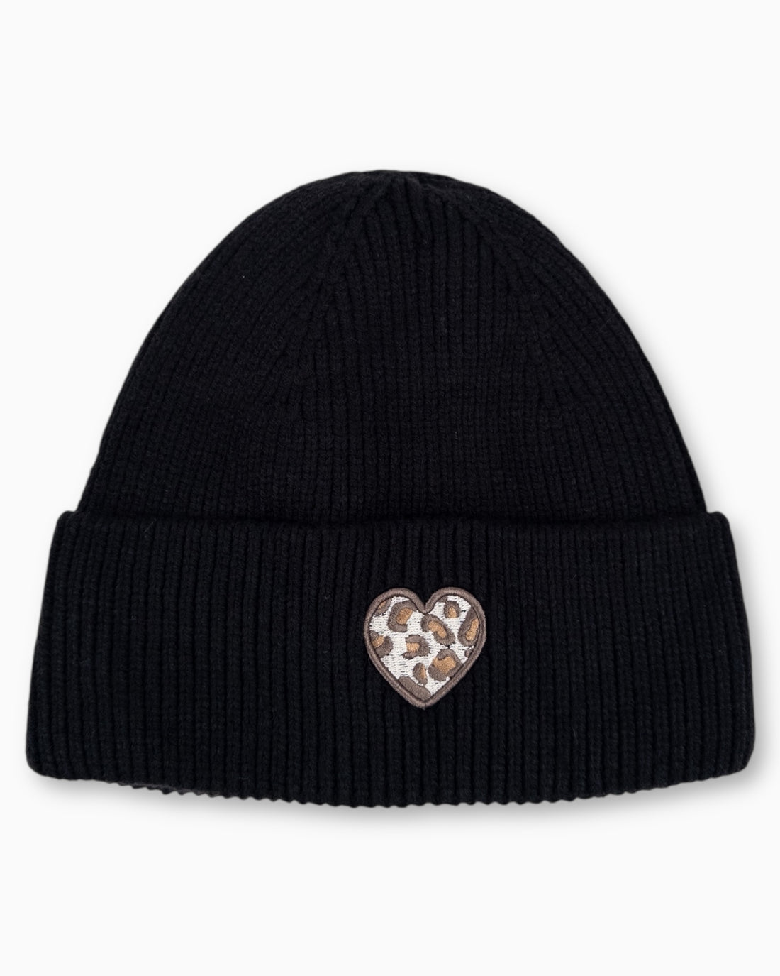 Winterwarme Mütze mit Leo-Herz schwarz