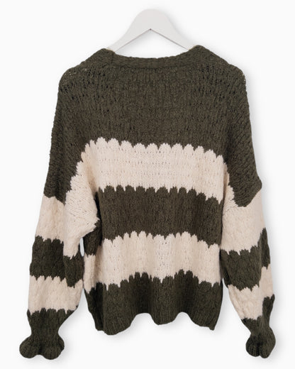 Strickjacke mit Streifen oliv creme