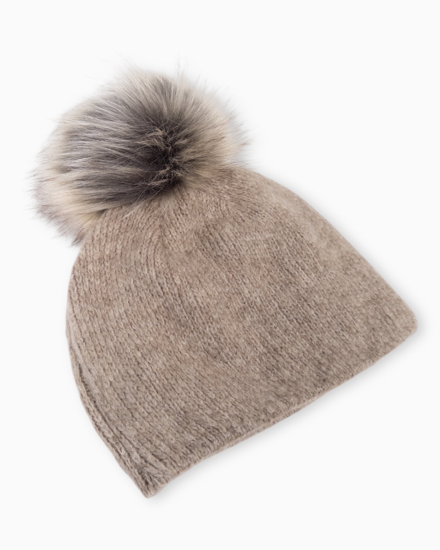 Winterwarme Mütze mit Bommel beige
