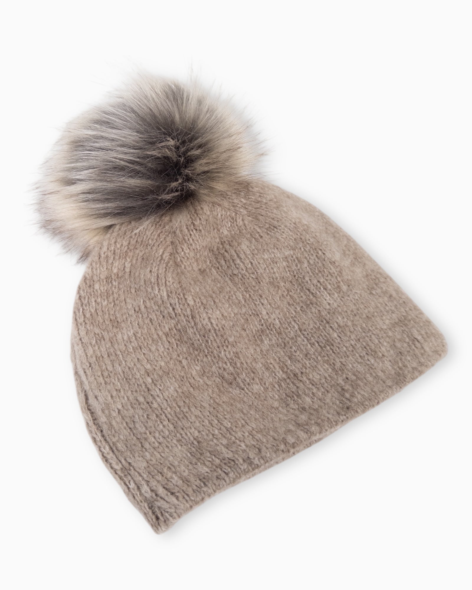 Winterwarme Mütze mit Bommel beige